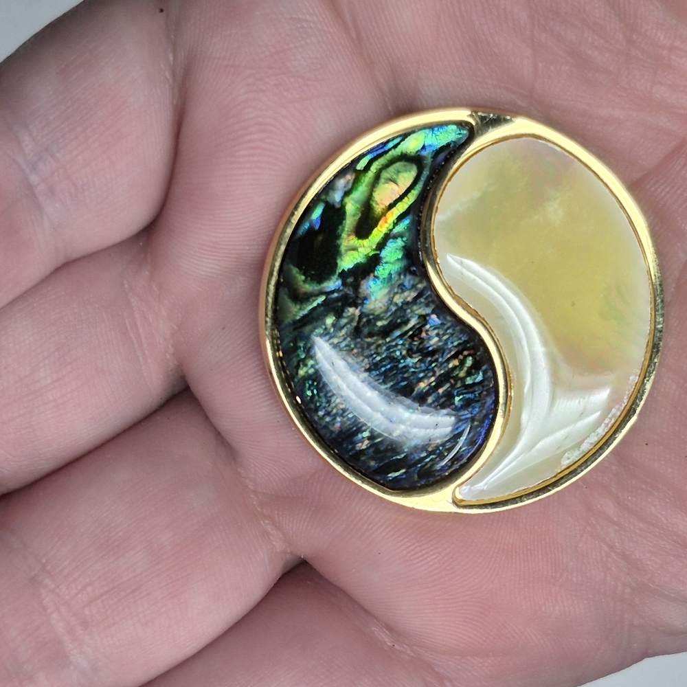 Gold Tone And Abalone Yin Yang Pendant